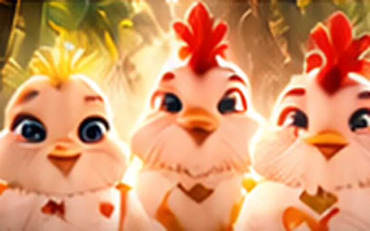 Three fluffy chicks in a tropical garden